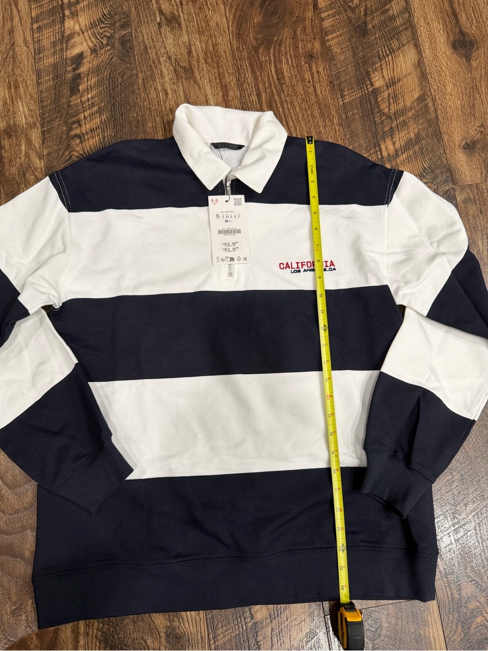 Zara Navy and White Striped Rugby Sweater